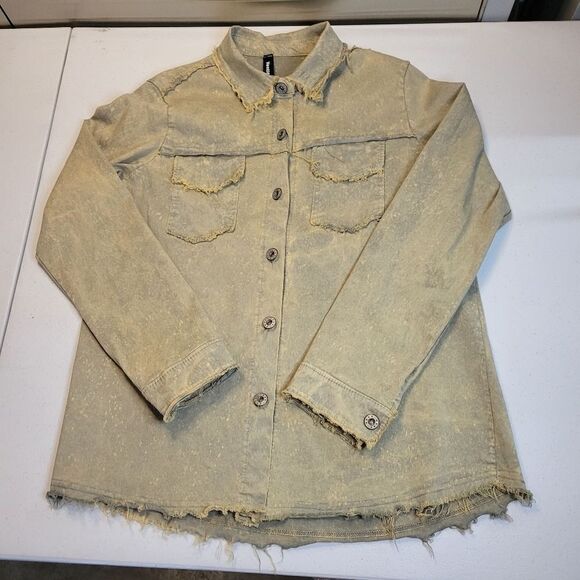 Venti6 Italian Distressed Button Down or Lightweight Schacket Women's Medium - Picture 6 of 8
